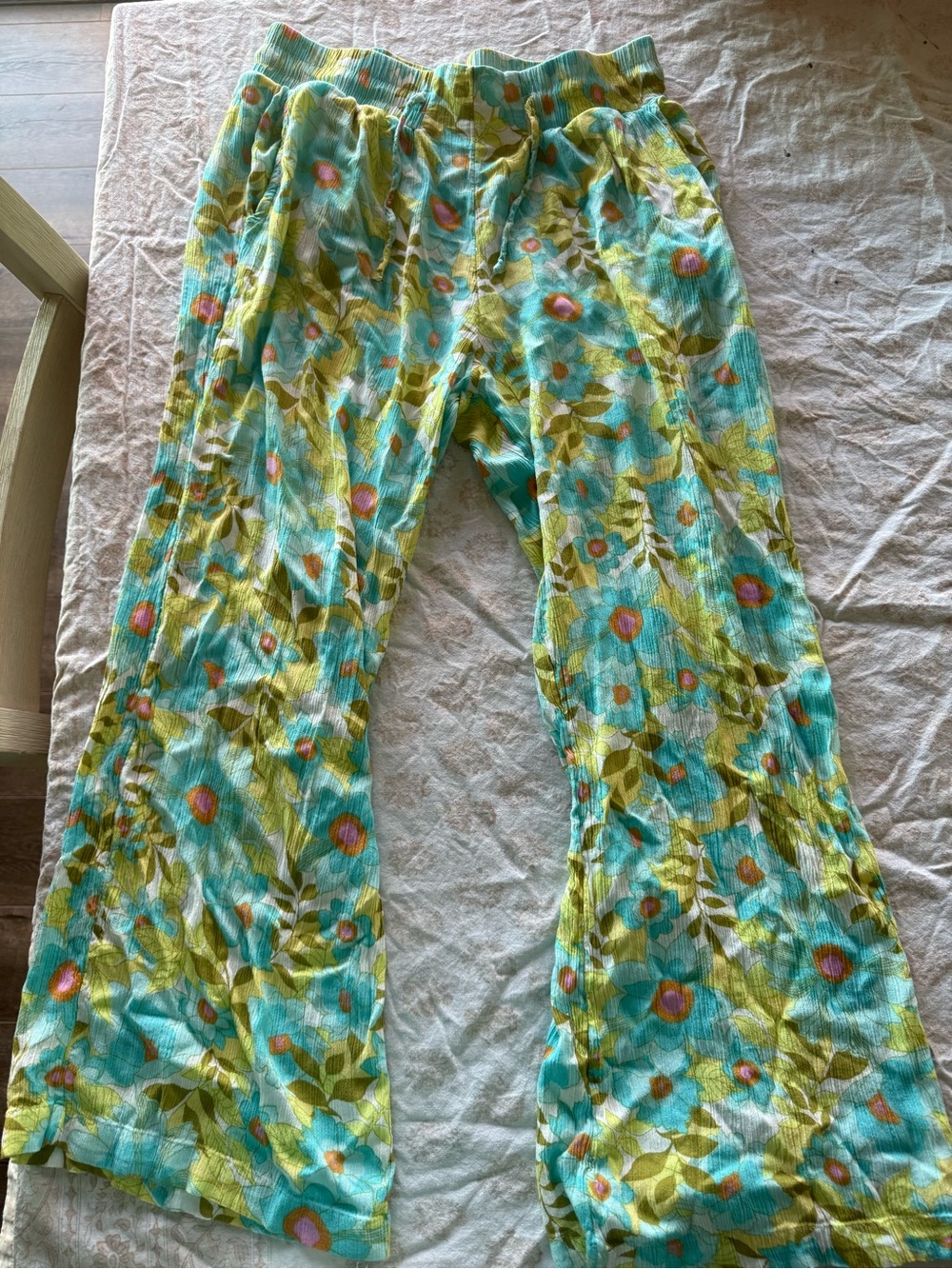 Billabong Turquoise Floral Wide-Leg Pants